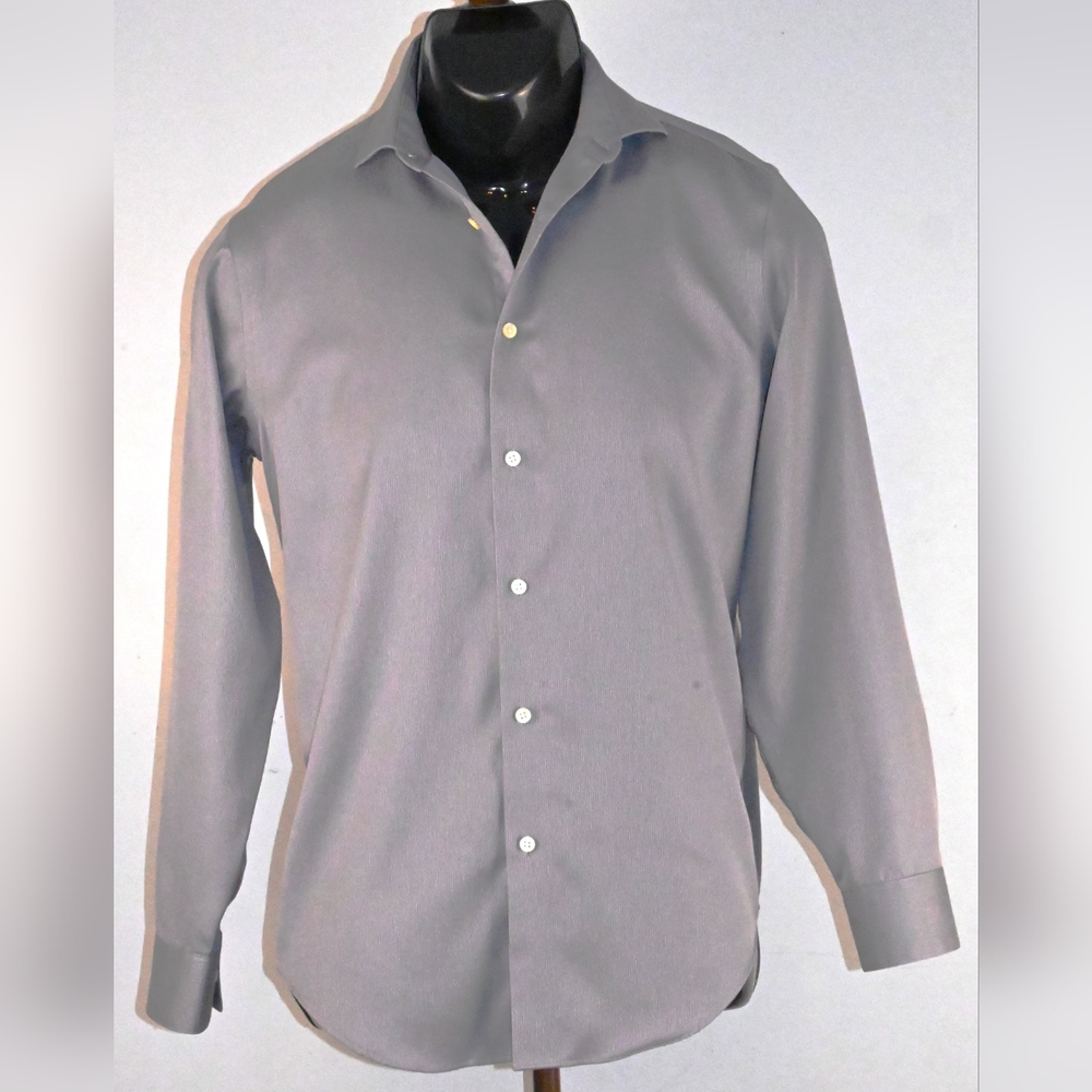 Calvin Klein Non Iron Slim Fit Stripped Button Down Shirt Men's 16 32/33 Gray
